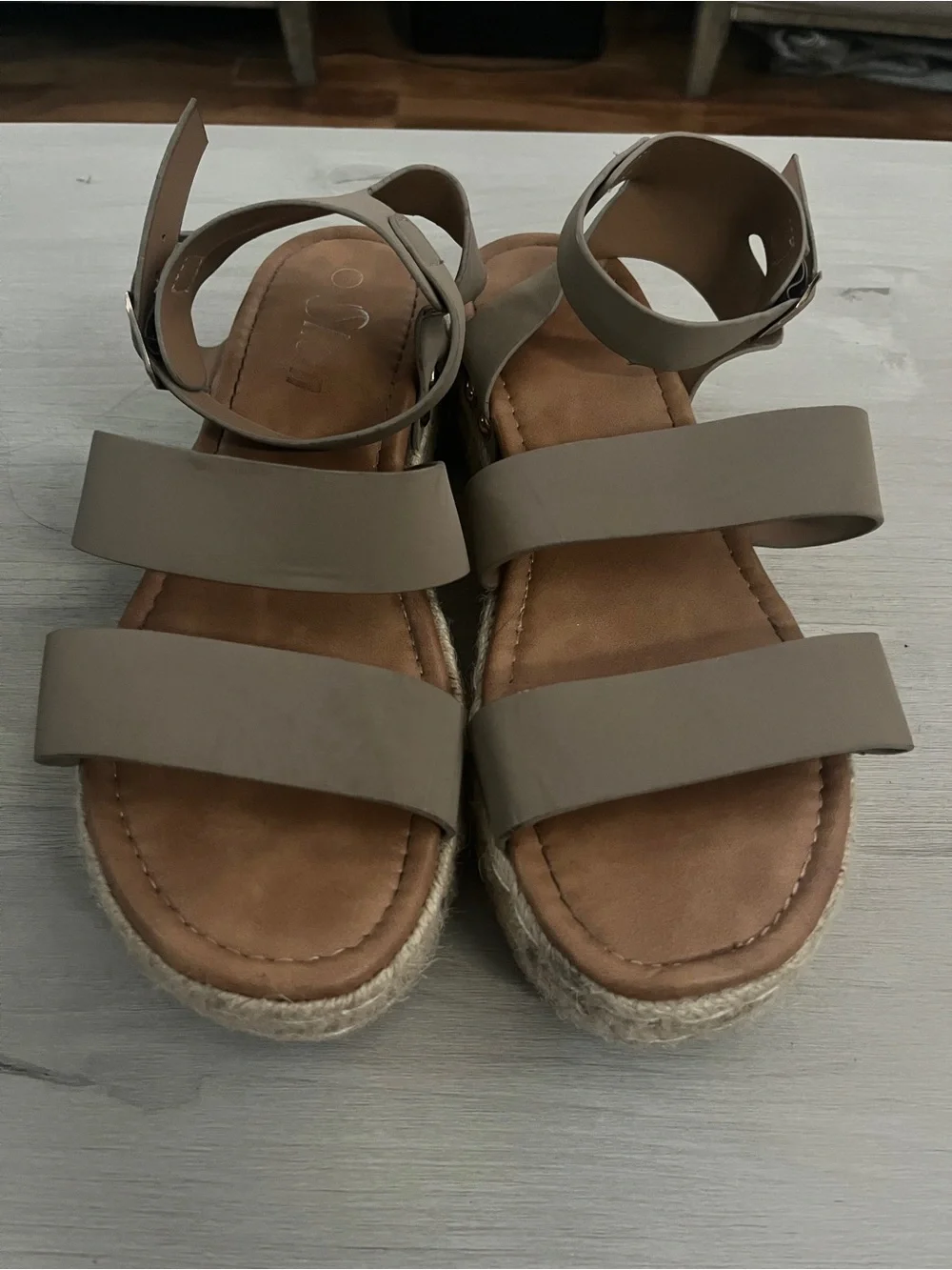 SHEIN Taupe Double-Strap Espadrille Sandals with Ankle Buckle